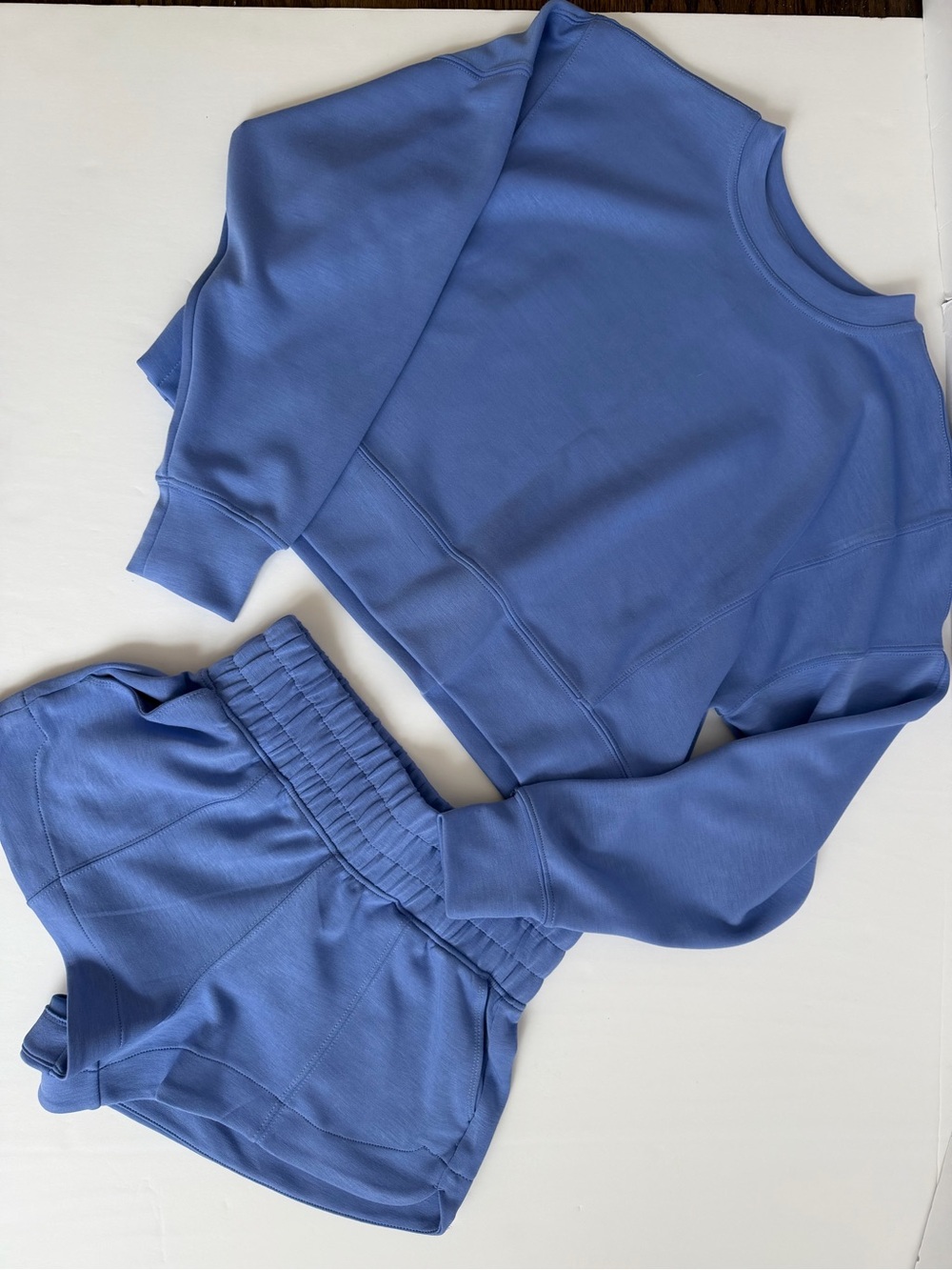 Blue Matching Set Crop Sweatshirt & High-Rise Lounge Shorts Athleisure